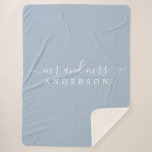 Chic Newlywed Mr Mrs Blue Monogram Sherpa Blanket<br><div class="desc">Chic, modern monogrammed blue sherpa blanket with the text Mr and Mrs in white elegant script. Simply add your married name. The colour rendez vous blue is used for this stylish design. Perfect luxury gift for the newlywed couple. If you need any help or matching products please contact us at...</div>