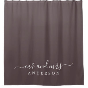 Chic Newlywed Mr Mrs Dark Burgundy Monogram Shower Curtain