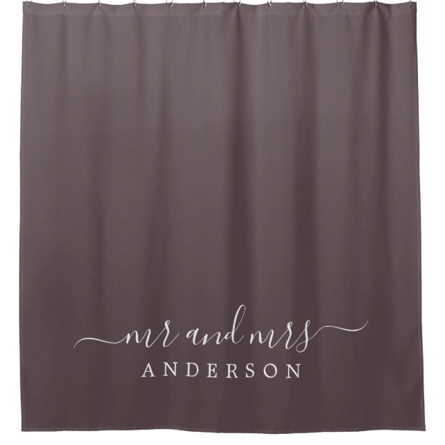 Chic Newlywed Mr Mrs Dark Burgundy Monogram Shower Curtain (Front)