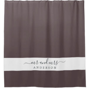 Chic Newlywed Mr Mrs Dark Burgundy Monogram Shower Curtain