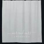 Chic Newlywed Mr Mrs Dark Misty Grey Monogram Shower Curtain<br><div class="desc">Chic light grey monogram shower curtain with the text Mr and Mrs in white elegant script. The colour misty grey is used for this stylish design you can customise with your married name. Perfect luxury gift for the newlywed couple. Exclusively designed for you by Happy Dolphin Studio.</div>