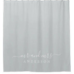 Chic Newlywed Mr Mrs Dark Misty Grey Monogram Shower Curtain
