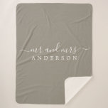 Chic Newlywed Mr Mrs Grey Monogram Sherpa Blanket<br><div class="desc">Chic, modern monogrammed sherpa blanket with the text Mr and Mrs in white elegant script on an grey background. Simply add your married name. The colour felted wool is used for this stylish design. Perfect luxury gift for the newlywed couple. If you need any help or matching products please contact...</div>