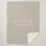 Chic Newlywed Mr Mrs Grey Monogram Sherpa Blanket<br><div class="desc">Chic, modern monogrammed grey sherpa blanket with the text Mr and Mrs in white elegant script. Simply add your married name. The colour shiitake grey is used for this stylish design. Perfect luxury gift for the newlywed couple. If you need any help or matching products please contact us at happydolphinstudio@outlook.com....</div>