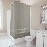 Chic Newlywed Mr Mrs Grey Monogram Shower Curtain<br><div class="desc">Chic grey monogram shower curtain with the text Mr and Mrs in white elegant scrip. The colour felted wool is used for this stylish design you can customise with your married name. Perfect luxury gift for the newlywed couple. Exclusively designed for you by Happy Dolphin Studio.</div>