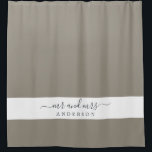 Chic Newlywed Mr Mrs Grey Monogram Shower Curtain<br><div class="desc">Chic grey monogram shower curtain with the text Mr and Mrs in off-black elegant script. The colour felted wool is used for this stylish design you can customise with your married name. Perfect luxury gift for the newlywed couple. Exclusively designed for you by Happy Dolphin Studio.</div>
