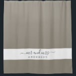 Chic Newlywed Mr Mrs Grey Monogram Shower Curtain<br><div class="desc">Chic grey monogram shower curtain with the text Mr and Mrs in off-black elegant script. The colour felted wool is used for this stylish design you can customise with your married name. Perfect luxury gift for the newlywed couple. Exclusively designed for you by Happy Dolphin Studio.</div>