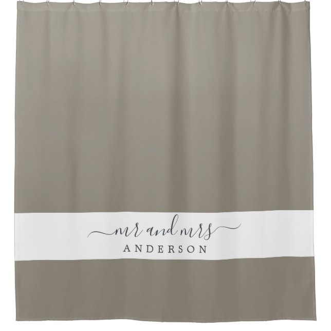 Chic Newlywed Mr Mrs Grey Monogram Shower Curtain (Front)