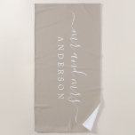 Chic Newlywed Mr Mrs Grey Monogrammed Beach Towel<br><div class="desc">Chic grey monogrammed beach towel with the large text Mr and Mrs in white elegant script. The colour shiitake is used for this luxurious beach towel you can customise with your married name. Perfect gift for the newlywed couple. Exclusively designed for you by Happy Dolphin Studio.</div>