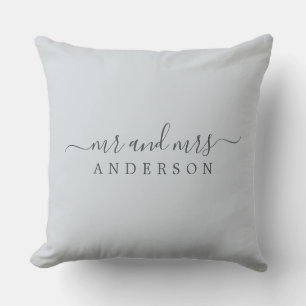 Chic Newlywed Mr Mrs Ice Blue Monogram Cushion