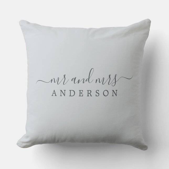 Chic Newlywed Mr Mrs Ice Blue Monogram Cushion (Front)