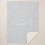 Chic Newlywed Mr Mrs Ice Blue Monogram Sherpa Blanket<br><div class="desc">Chic, modern monogrammed sherpa blanket with the text Mr and Mrs in white elegant script on an ice blue background. Simply add your married name. The colour ice blue is used for this stylish design. Perfect luxury gift for the newlywed couple. If you need any help or matching products please...</div>