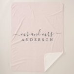 Chic Newlywed Mr Mrs Pastel Pink Monogram Sherpa Blanket<br><div class="desc">Chic, modern monogrammed sherpa blanket with the text Mr and Mrs in off-black elegant script on a pastel pink background. Simply add your married name. The colour ashes of roses is used for this stylish design. Perfect luxury gift for the newlywed couple. If you need any help or matching products...</div>