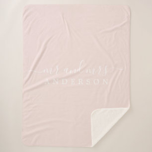 Chic Newlywed Mr Mrs Pastel Pink Monogram Sherpa Blanket