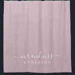 Chic Newlywed Mr Mrs Pastel Purple Monogram Shower Curtain<br><div class="desc">Chic pastel purple monogram shower curtain with the text Mr and Mrs in white elegant scrip. You can customise this stylish design with your married name. Perfect luxury gift for the newlywed couple. Exclusively designed for you by Happy Dolphin Studio.</div>