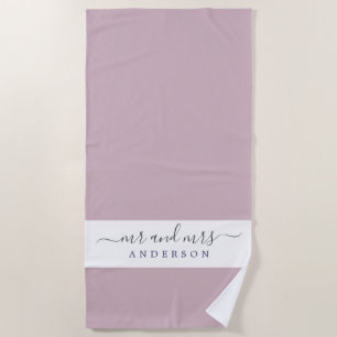 Chic Newlywed Mr Mrs Pastel Purple Monogrammed Beach Towel