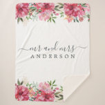 Chic Newlywed Mr Mrs Pink Floral Monogram Sherpa Blanket<br><div class="desc">Chic, modern monogrammed black and white sherpa blanket with the text Mr and Mrs in off-black elegant script on a white background with a stylish touch of pink floral bouquet in beautiful watercolor. Simply add your married name. The off-black colour black forest is used for this stylish design. Perfect luxury...</div>