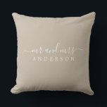 Chic Newlywed Mr Mrs Shiitake Grey Monogram Cushion<br><div class="desc">Chic, modern monogrammed pillow with the text Mr and Mrs in white elegant script on a shiitake grey background. Simply add your married name. Perfect gift for the newlywed couple. Exclusively designed for you by Happy Dolphin Studio. If you need any help or matching products please contact us at happydolphinstudio@outlook.com....</div>