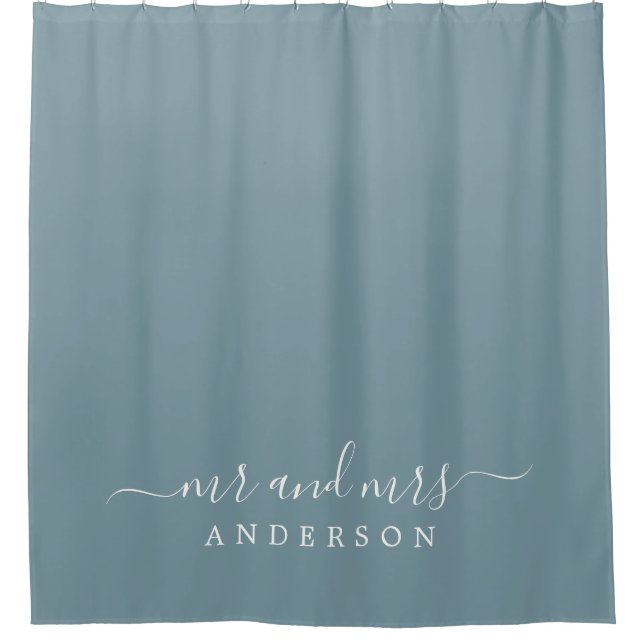 Chic Newlywed Mr Mrs Stone Blue Monogram Shower Curtain (Front)