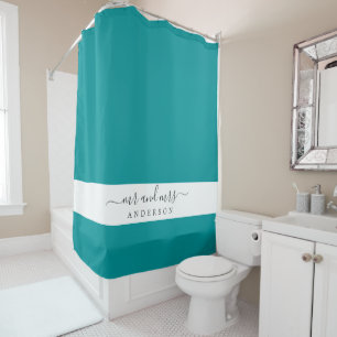 Chic Newlywed Mr Mrs Tropical Green Monogram Shower Curtain