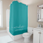 Chic Newlywed Mr Mrs Tropical Green Monogram Shower Curtain<br><div class="desc">Chic tropical green monogram shower curtain with the text Mr and Mrs in white elegant scrip. The colour viridian green is used for this stylish design you can customise with your married name. Perfect luxury gift for the newlywed couple. Exclusively designed for you by Happy Dolphin Studio.</div>