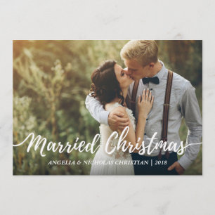 Chic Newlyweds Married Christmas Typography Photo Invitation