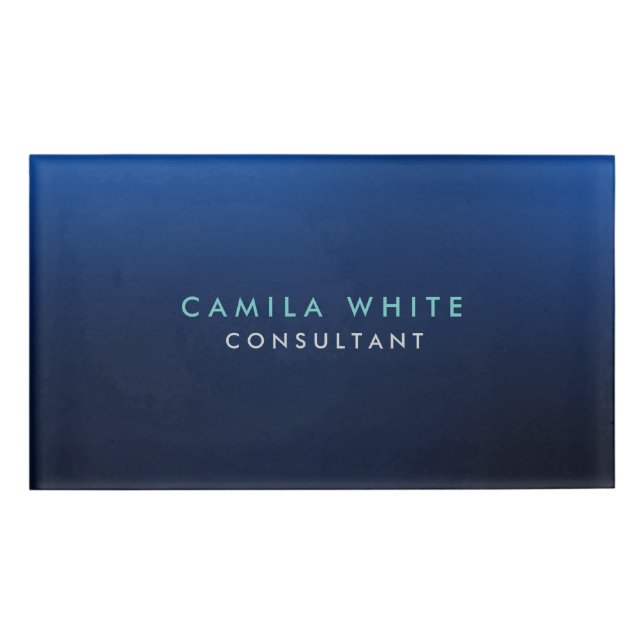 Chic Night Blue Elegant Professional Name Tag (Front)