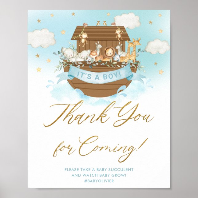 Chic Noah's Ark Blue Boy Thank You for Coming Sign (Front)