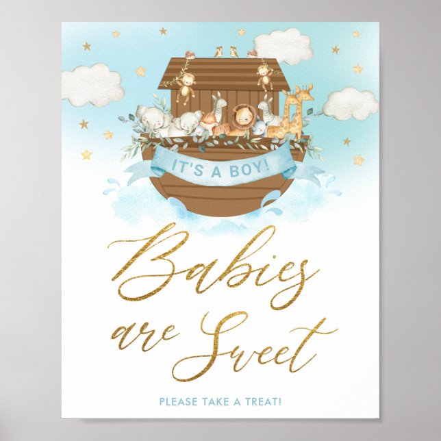 Chic Noah's Ark Boy Babies are Sweet Treat Sign (Front)