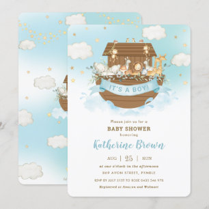 Chic Noah's Ark Cute Animals Boy Baby Shower  Invi Invitation