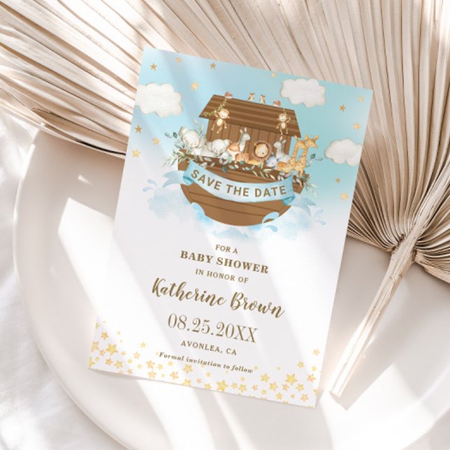 Chic Noah's Ark Cute Animals Boy Baby Shower Save The Date (Creator Uploaded)