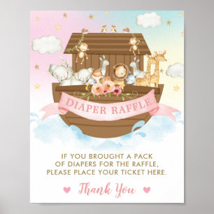 Chic Noah's Ark Girl Baby Shower Diaper Raffle  Poster