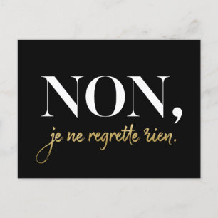 Chic Non Je Ne Regrette Rien Quote Black & Gold Holiday Postcard