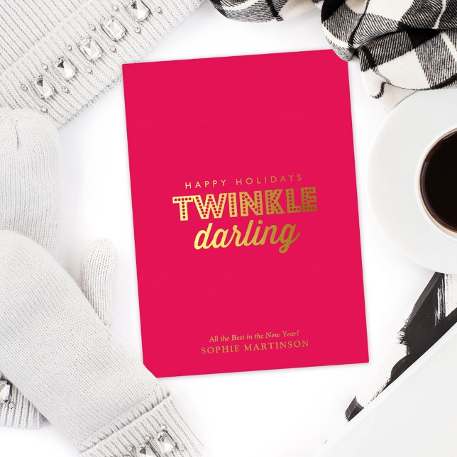 Chic Non-Photo Twinkle Darling  Foil Holiday Card (Twinkle Darling Real Foil Holiday Card—Front)