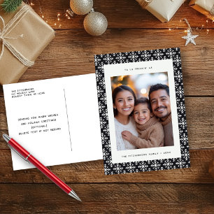 Chic Nordic Black and White Snowflake Postcard