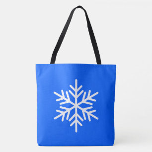 Chic Nordic White Alpine Snowflake On Bright Blue Tote Bag