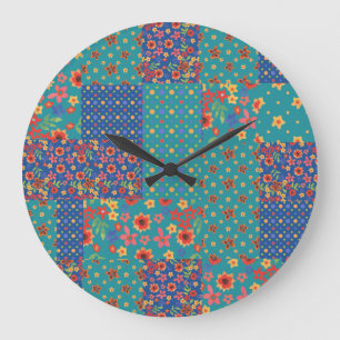 Chic Nostalgic Faux Patchwork Round Wall Clock