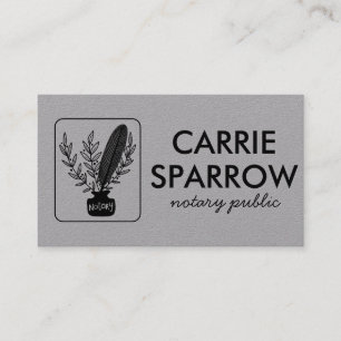 Chic Notary Public Inkpot Quill Botanical Logo  Business Card