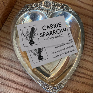 Chic Notary Public Inkpot Quill Botanical Logo Business Card