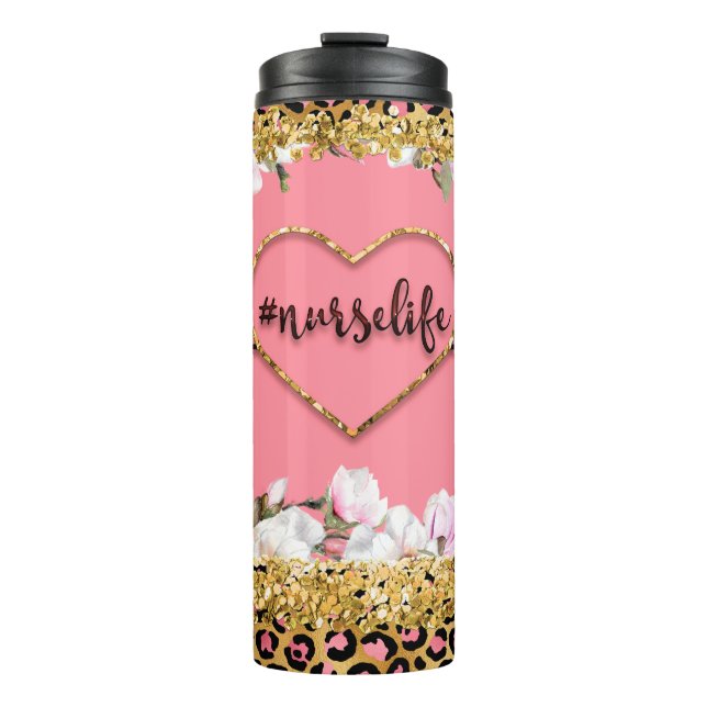 Chic Nurse Life Heartbeat Design With Floral  Thermal Tumbler (Front)