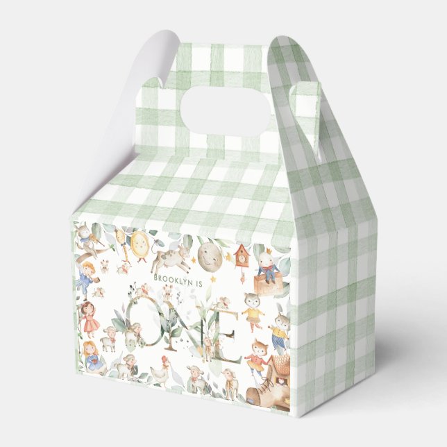 Chic Nursery Rhyme Greenery 1st Birthday One  Favour Box (Front Side)