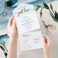 Chic Ocean Blue Calligraphy Casual Wedding