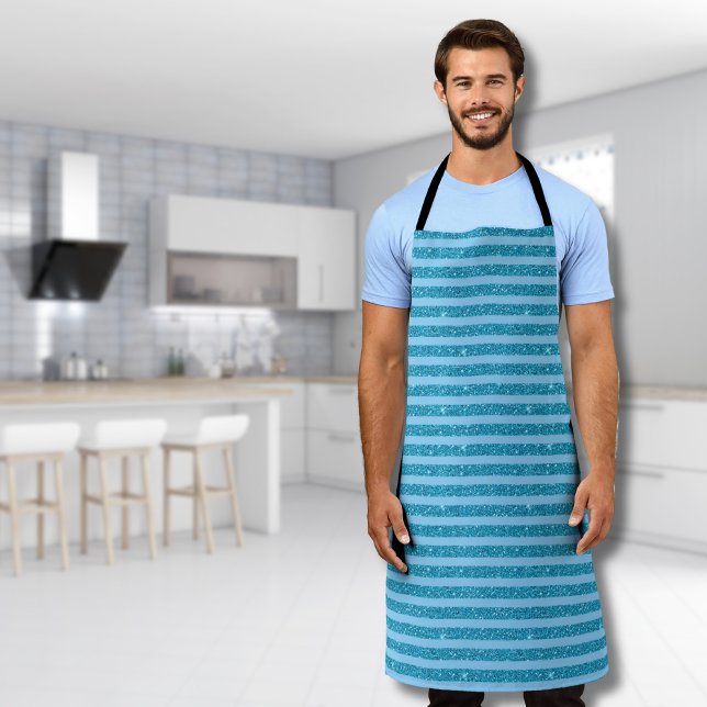 Chic Ocean Blue Glitter Style Horizontal Stripes Apron (Creator Uploaded)