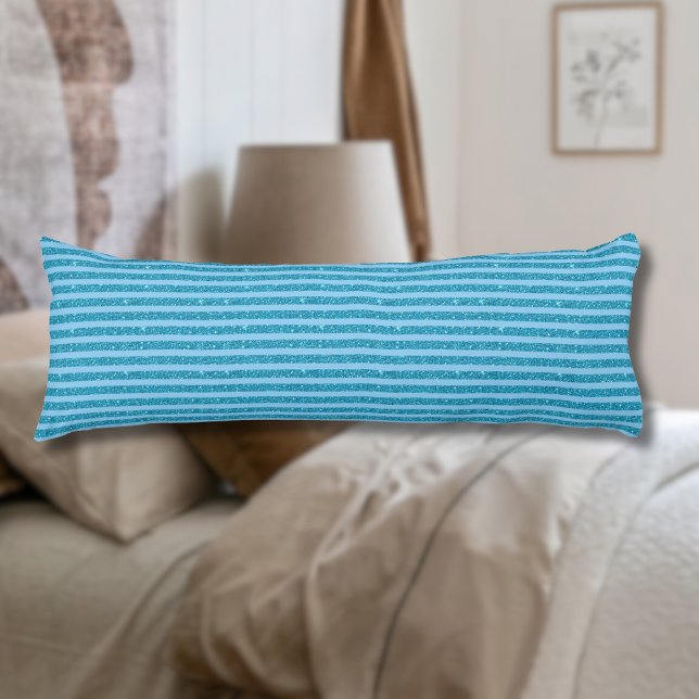 Chic Ocean Blue Glitter Style Horizontal Stripes Body Cushion (Creator Uploaded)
