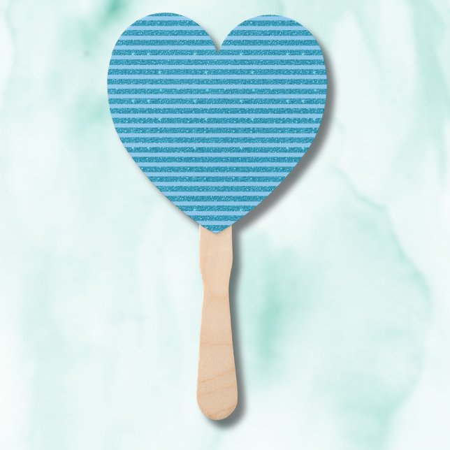 Chic Ocean Blue Glitter Style Horizontal Stripes Hand Fan (Creator Uploaded)