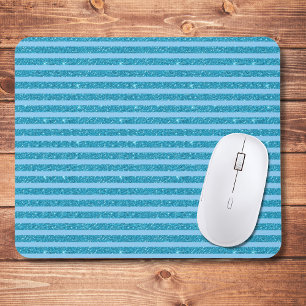 Chic Ocean Blue Glitter Style Horizontal Stripes Mouse Mat