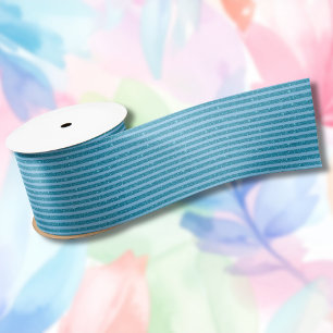 Chic Ocean Blue Glitter Style Horizontal Stripes Satin Ribbon