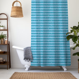 Chic Ocean Blue Glitter Style Horizontal Stripes Shower Curtain