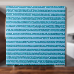 Chic Ocean Blue Glitter Style Horizontal Stripes Tile