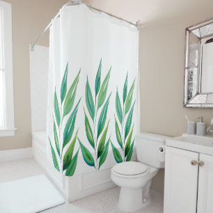 Chic Ocean Green Blue Plants Watercolor Shower Curtain